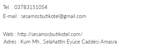 Sesamos Butik Otel telefon numaralar, faks, e-mail, posta adresi ve iletiim bilgileri